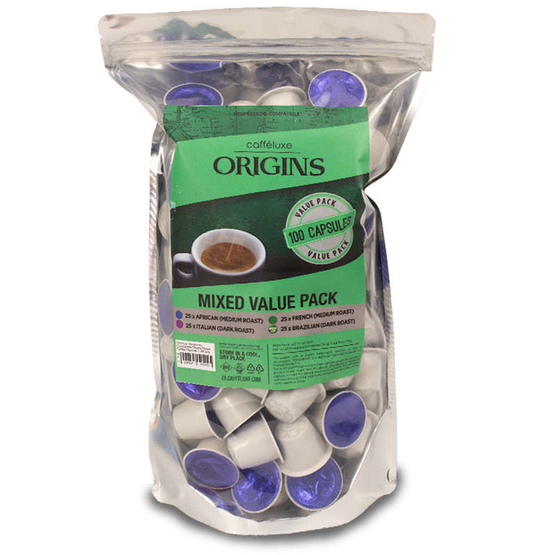 Caffeluxe Origins Mixed Variety | 100 Coffee Capsules | Nespresso Compatible