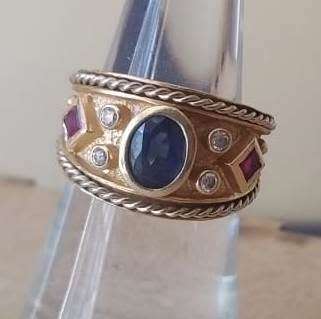 ***IN STOCK***14ct gold, HEAVY! HANDMADE IN BALI, 7.5 GRAM SET WITH DIAMONDS, RUBIES AND SAPPHIRE