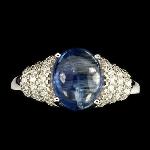 Oval 10x8mm Top Cornflower Blue Kyanite 925 Sterling Silver Ring 9