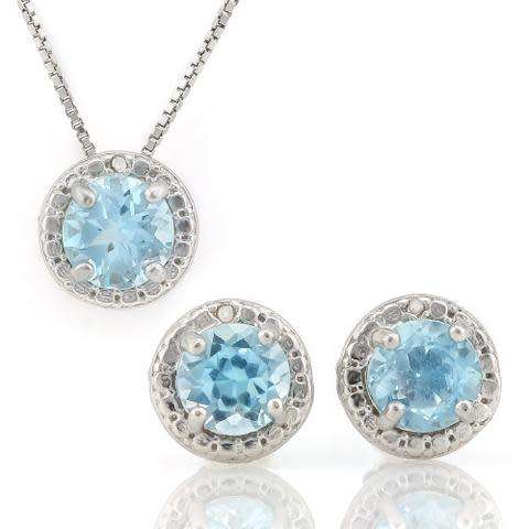 2 4/5 CARAT BABY SWISS BLUE TOPAZ & DIAMOND STERLING SILVER SET