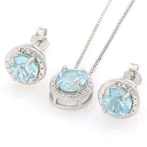 2 4/5 CARAT BABY SWISS BLUE TOPAZ & DIAMOND STERLING SILVER SET
