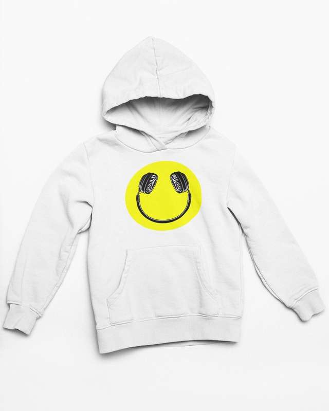 Earphone Smiley White Hoodie