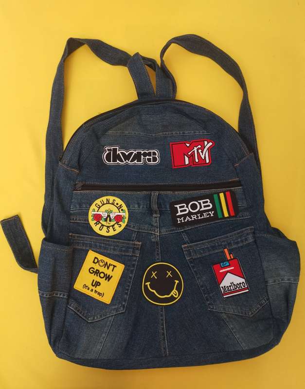 Recycled Denim Backpack with patches