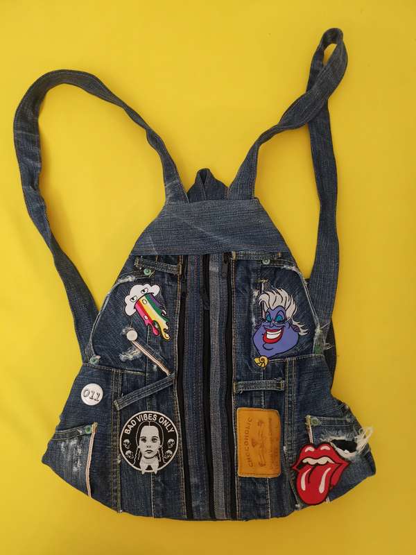 Recycled Denim Backpack with patches