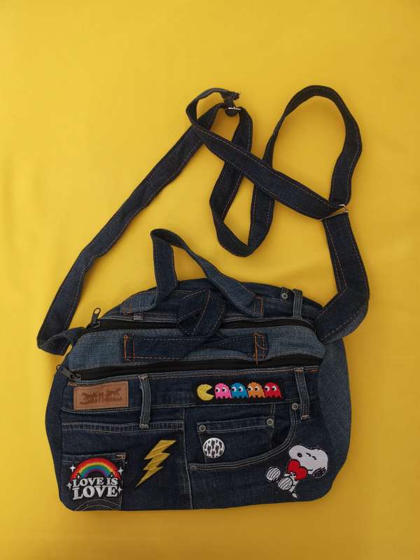 Recycled Denim Handbag with patches