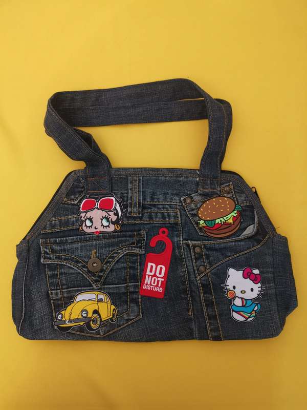 Recycled Denim Handbag with patches