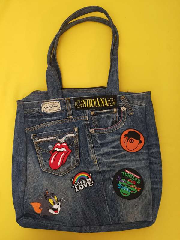 Recycled Denim Handbag with patches