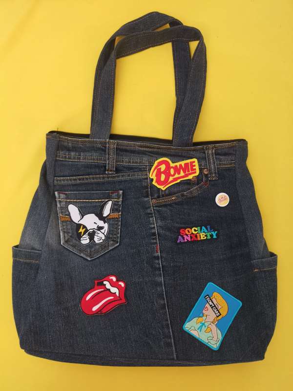 Recycled Denim Handbag with patches