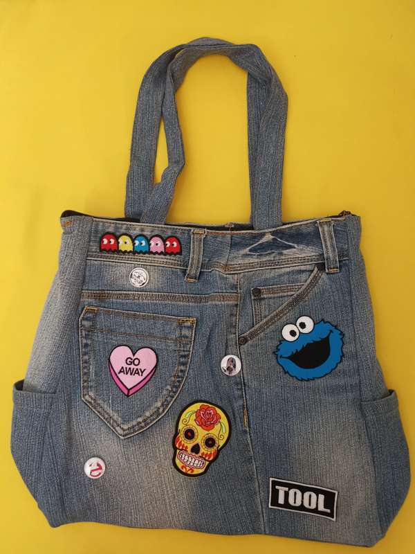 Recycled Denim Handbag with patches