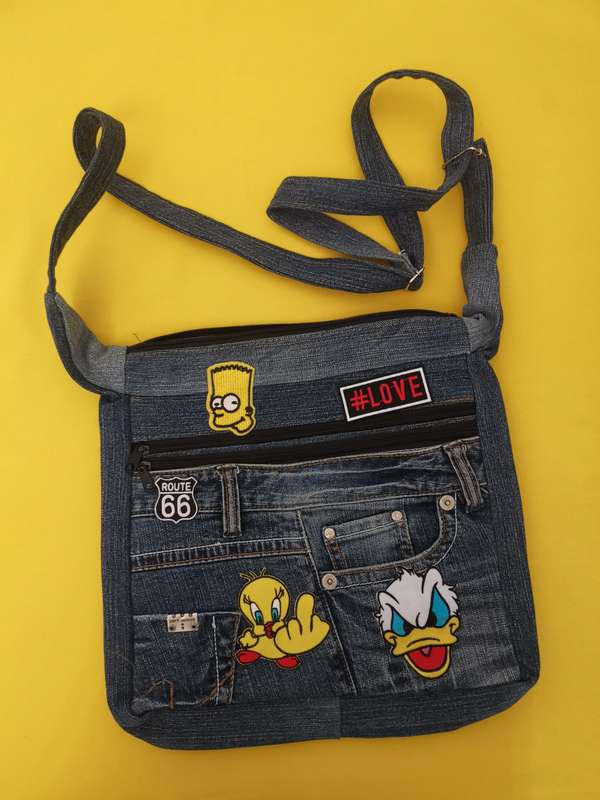 Recycled Denim Slingbag with patches