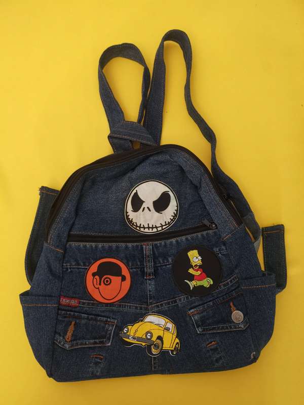 Recycled Denim small Backpack with patches
