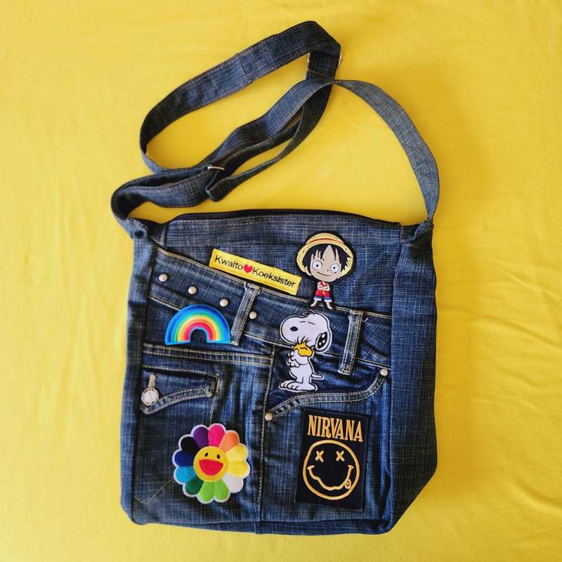 Recycled Denim Bag with patches