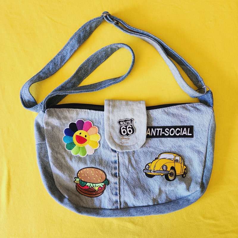 Recycled Denim bag with patches