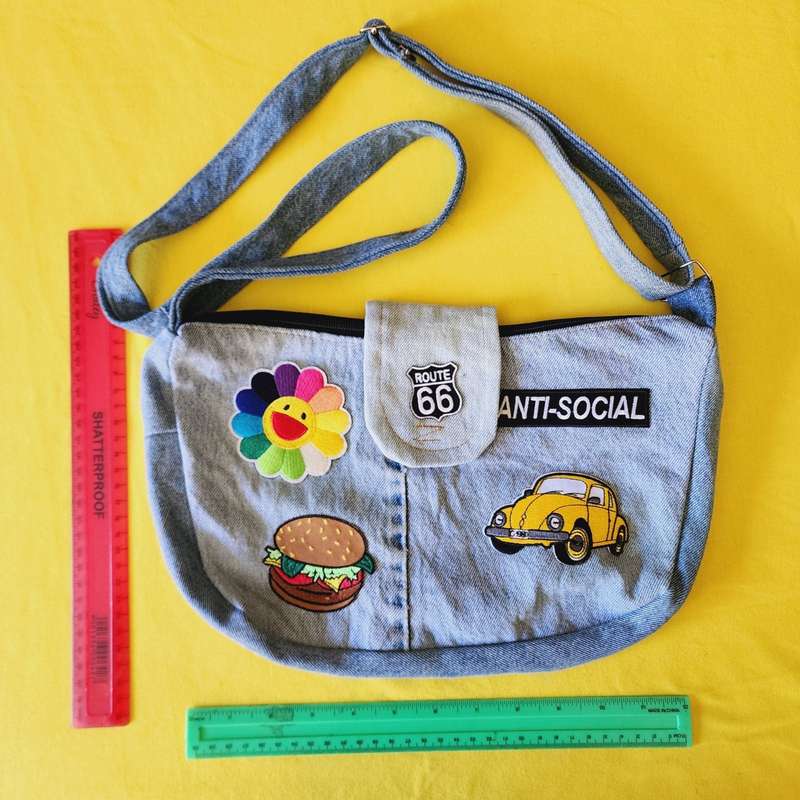 Recycled Denim bag with patches