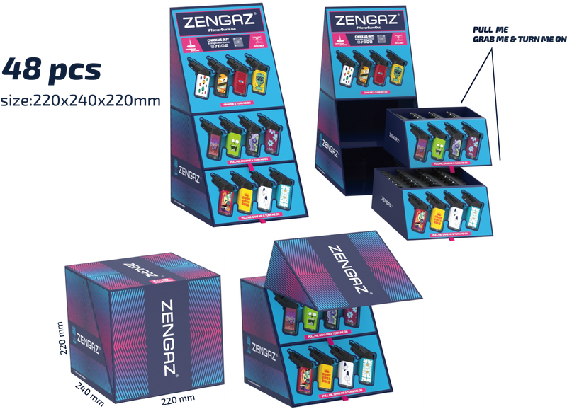 Zengaz Lighter Cube Display ZL 19 Mega Jet Flame - 48 pcs