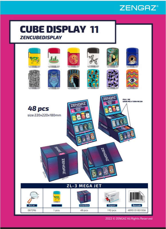 Zengaz Lighter Cube Display ZL 3 Mega Jet Flame - 48 pcs