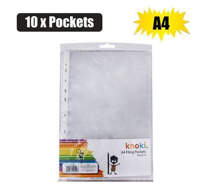 Khoki A4 Filing Pockets Plastic Sleeves 10 Piece Clear