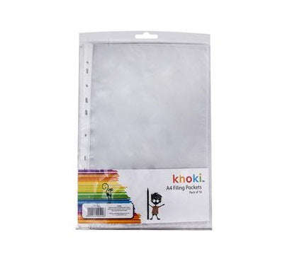 Khoki A4 Filing Pockets Plastic Sleeves 10 Piece Clear