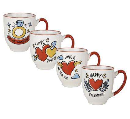 4 Pack 300ml Valentines Ceramic Coffee Mugs, Valentine's Day Birthday Gifts for Husband Wife