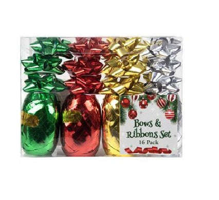 16 Piece Christmas Ribbon and Bow Set for Gift Wrapping, Self Adhesive Gift Bows, Assortment Colo...