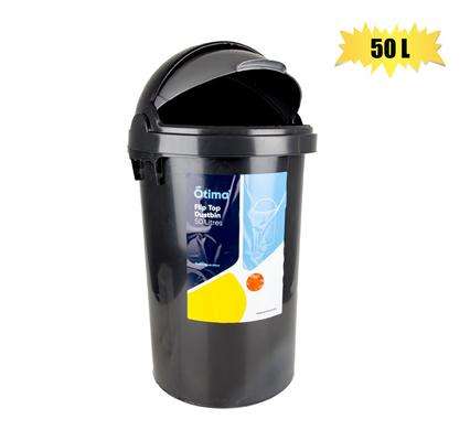 50 Litre Flip Lid Dustbin Black Plastic