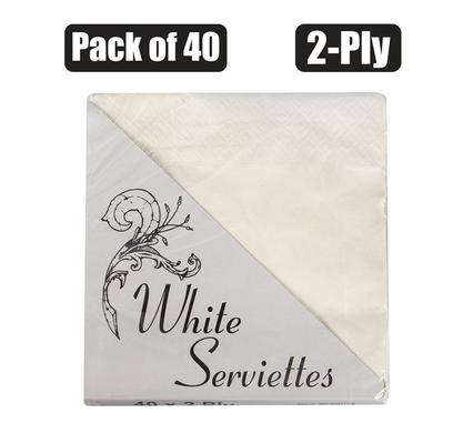 White Paper Serviettes 2 Ply Pack of 40 Dinner Napkins Tableware - Ideal for Wedding, Party, Birt...