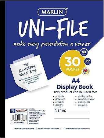 Marlin A4 File Display Book 30 Pocket 40 Micron