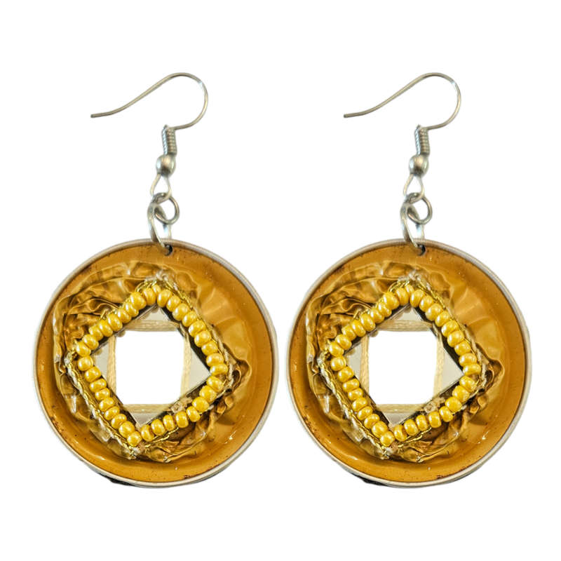 Handmade Ethnic Earrings Made from Recycled Nespresso Pods - Orange with mirror detail and Yellow...