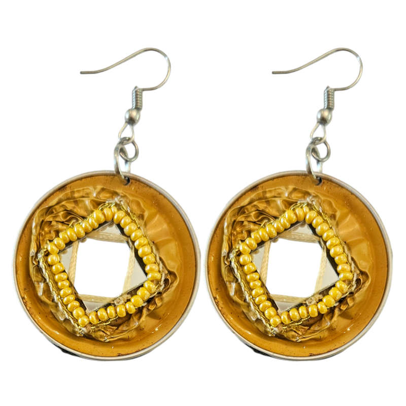 Handmade Ethnic Earrings Made from Recycled Nespresso Pods - Orange with mirror detail and Yellow...