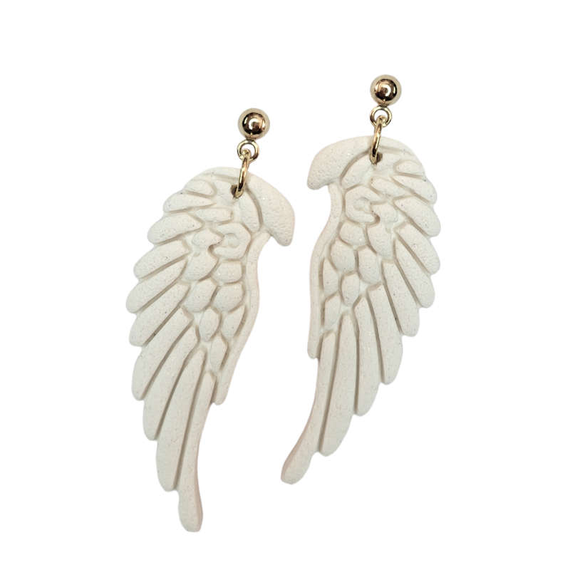 Angel wings Styled Earrings with Gold Stud Finish White Sparkle 45mm x 25mm