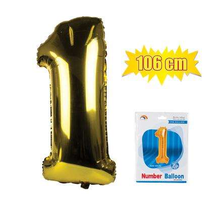 Gold Foil Balloon Helium - Birthday Party Decoration, Anniversary Numbers 0 to 9 - 106 cm