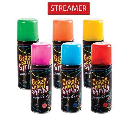 Crazy Party Spray String, Streamer in a Can, Multi-Colour 6 Pack