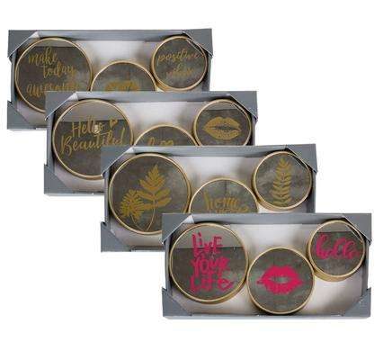 Mounted Wall Mirrors Round 3 Piece with Plastic Frame with Words