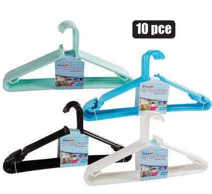 Disa Plastic Clothing Notched Hangers Ideal for Everyday Standard Use, 10pc per Colour (Multi-Col...