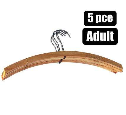 Adult Wooden Clothes Hangers 5 Pack with Metal Hook