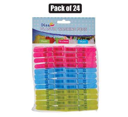 24pc Pack Plastic Clothes Pegs 70mm