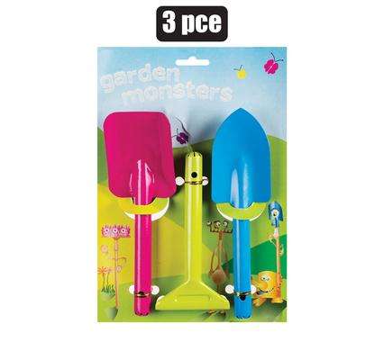 Garden Monsters Kids Garden Tool Kit, [3 Piece] Children's Metal Garden Set