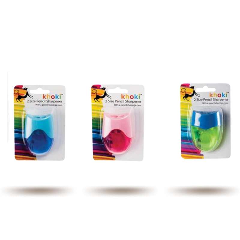 Khoki Double Hole Pencil Sized Sharpener with Shavings Case - [3 Piece] Set