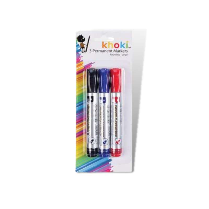Permanent Marker Set, 3pc Large Rounded Tip Colour Markers