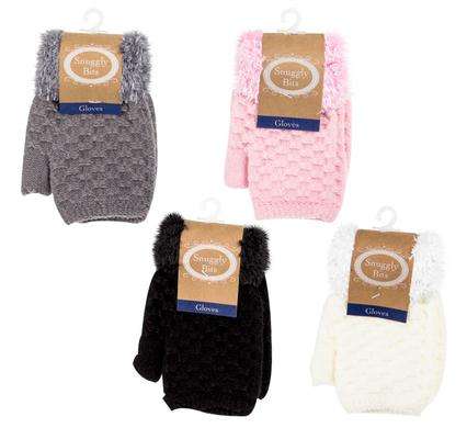 Ladies Open Finger Gloves with Faux Fur Cuff Pink, Black, Grey & White
