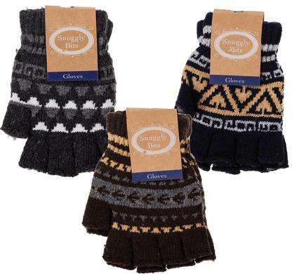 Snuggly Bits Mens Warm Winter Fingerless Gloves Assorted Designs and Colours