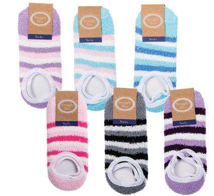 Snuggly Bits Ladies Indoor Rubber Grip Socks No Slip - Assorted Striped Designs - XL