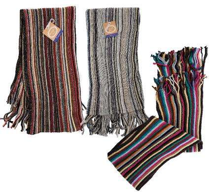 Long Soft Knitted Striped Scarf -150 x 18 cm Assorted Colours with Fringe