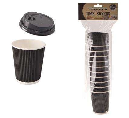 Time Saver Paper Cups 250ml - 10 Pack with Lids