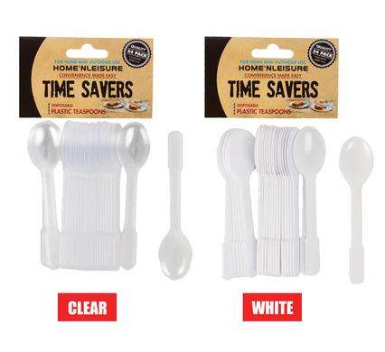 Plastic Tea Spoons Time Savers 24 Piece (White or Clear)