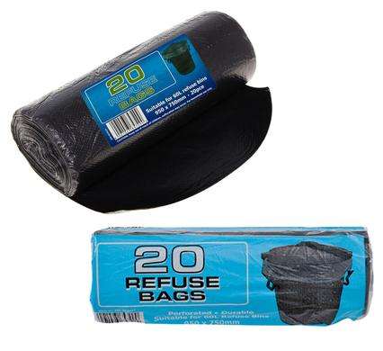 Refuse Liner Bin Bags, Leaves, Lawn Bags - Black 750 x 950mm Strong, 5 Pack