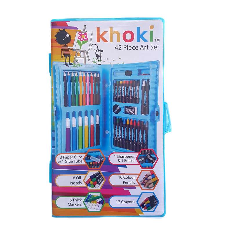 Compact Khoki 42pc Blue Plastic Carry Case Art Set