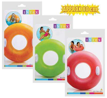 Intex Inflatable Pool Tube, Durable Round Summer Swim Ring - 80 cm - Bright Colours
