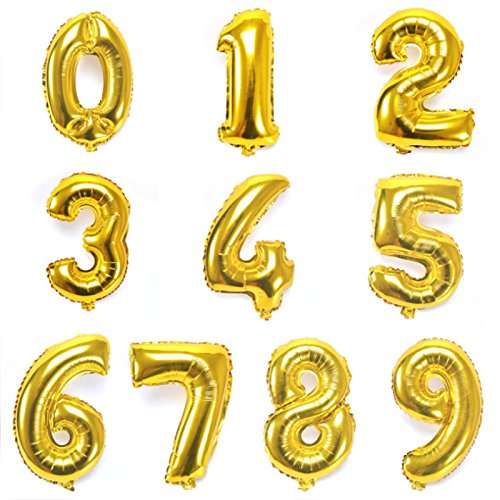 Gold Foil Balloon Helium - Birthday Party Decoration, Anniversary Numbers 0 to 9 - 106 cm