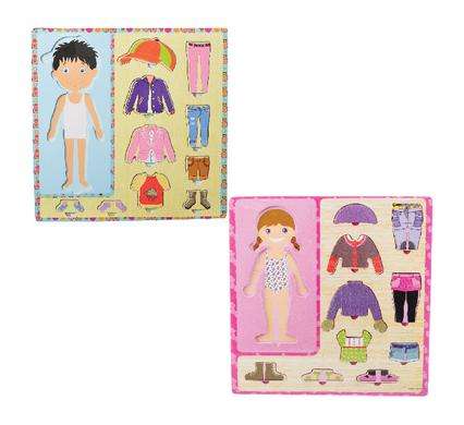 Boys And Girls 2Pc Educational Push-In Wooden Board Dress Up Set, Children'S Learning Set 3+ Years